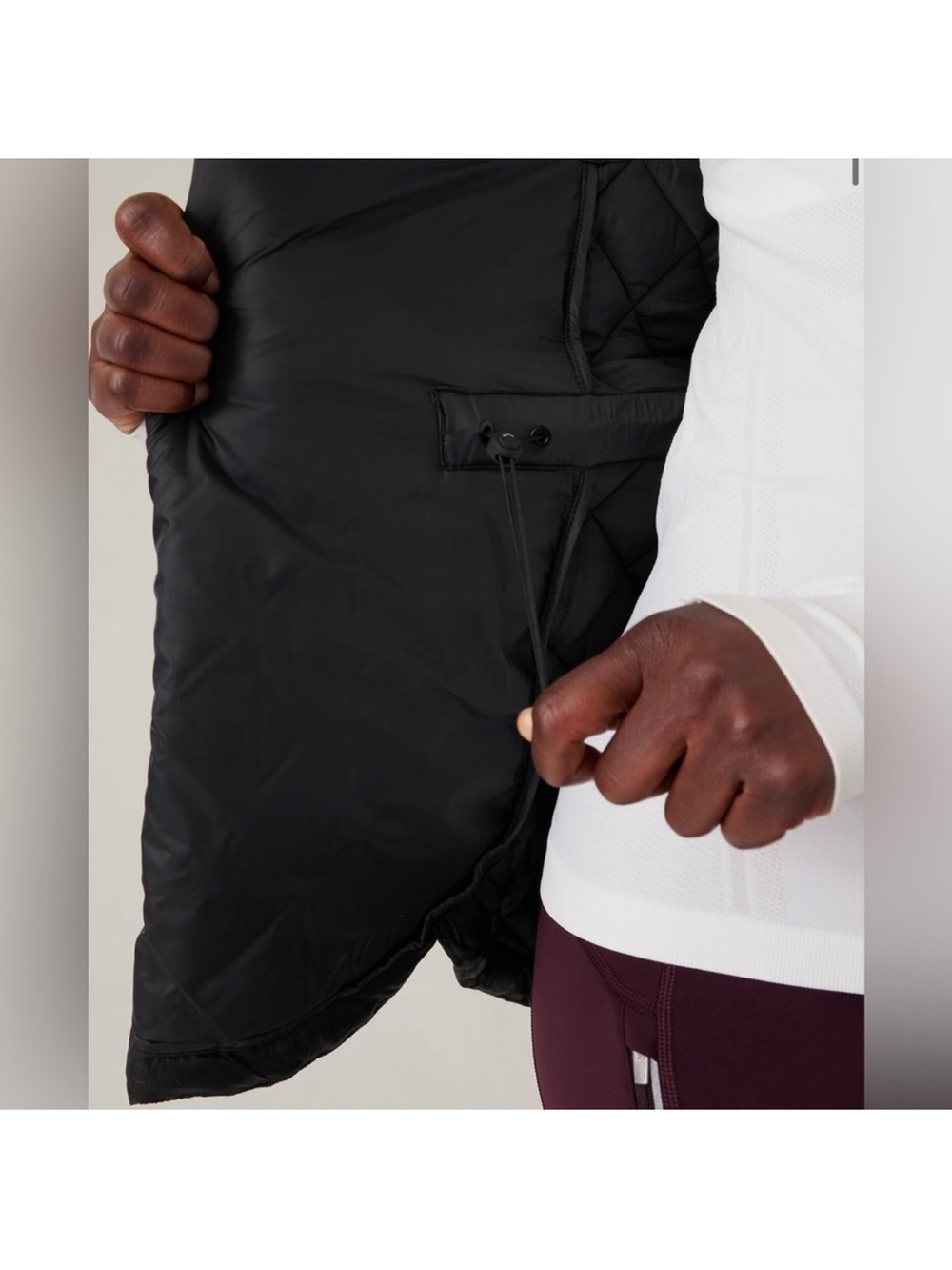 Athleta Whisper Featherless Puff Cinch Waist Quilted Vest jacket Black Medium - Picture 7 of 16